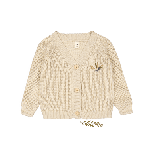 The Chunky Knit Cardigan - Olive Cream