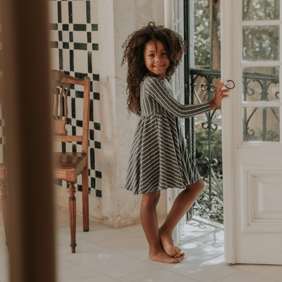 The Printed Long Sleeve Dress -  Linear Stem