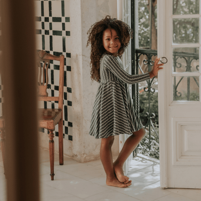 The Printed Long Sleeve Dress -  Linear Stem
