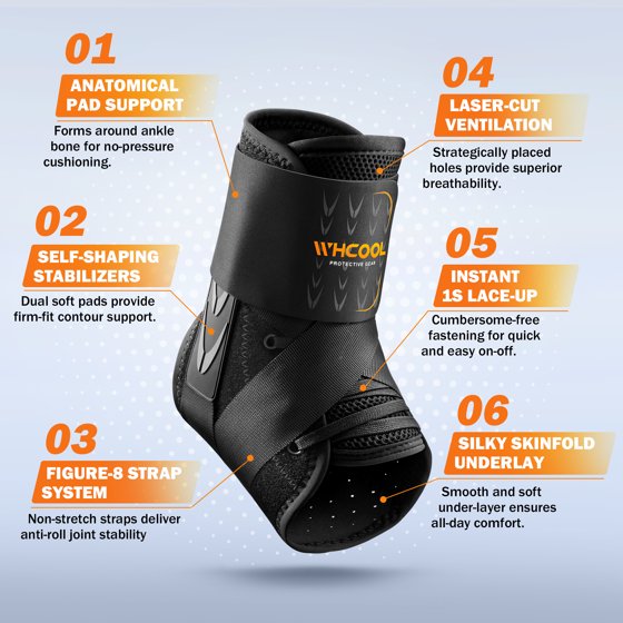 Whcool Ankle Support Brace for Sprains, Tendonitis & Relief, Athletic Compression for Men & Women,Single