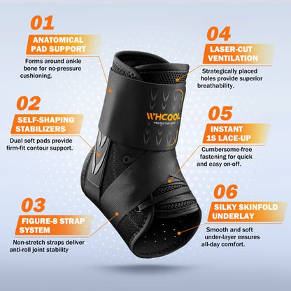 Whcool Ankle Support Brace for Sprains, Tendonitis & Relief, Athletic Compression for Men & Women,Single
