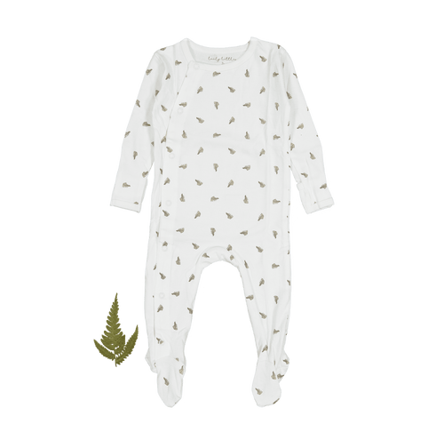 The Printed Snap Romper - White Leaf